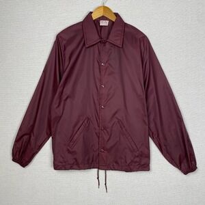 Vtg Birdie Windbreaker Mens L Maroon Snap Front Made in USA Coach Jacket